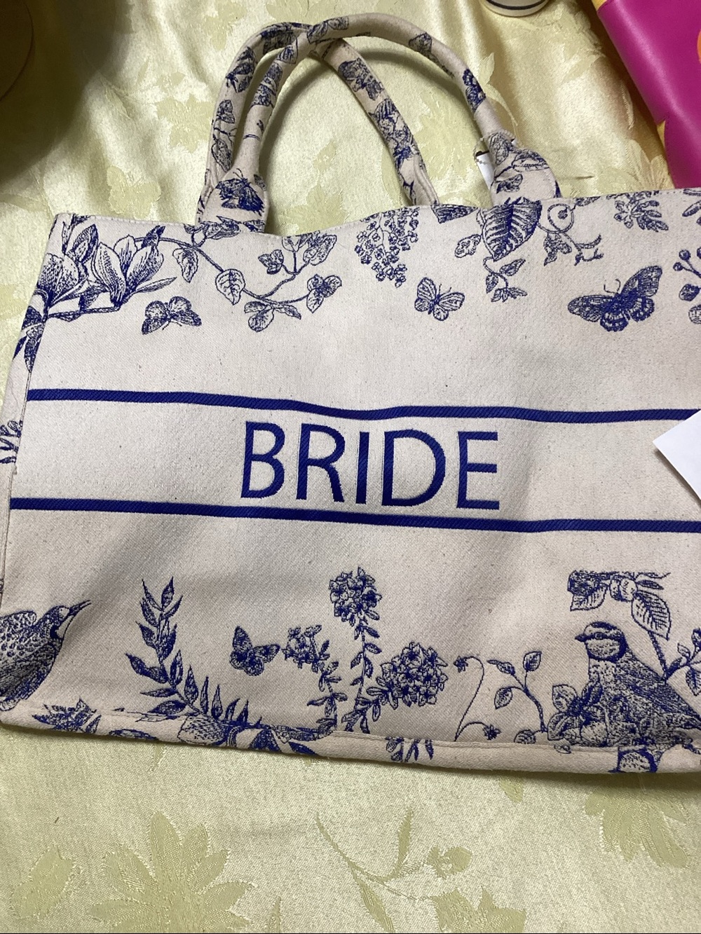 Bride bag cream and blue Fabric
